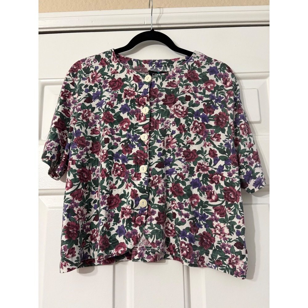 Fritzi California || Floral Button Front Top || XL || Multicolor Cottagecore ||